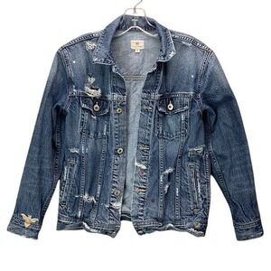 AG‎ Adriano Goldschmied Women's XS Denim Jacket Blue Fitted Button Front Cotton